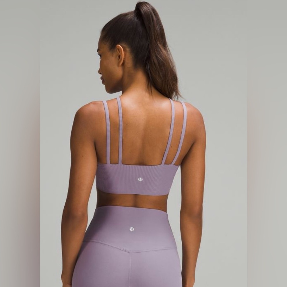 Lululemon Cloud Longline Sports Bra Mauve Ribbed Strappy Back | Size 4 - Picture 8 of 11